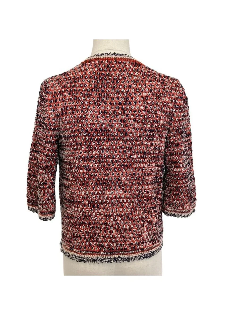 Chanel CC Logo Chain Knit Cardigan 34 Orange Navy